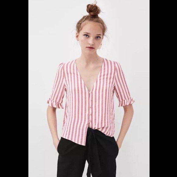 ZARA Pink & white stripes blouse - Picture 6 of 6